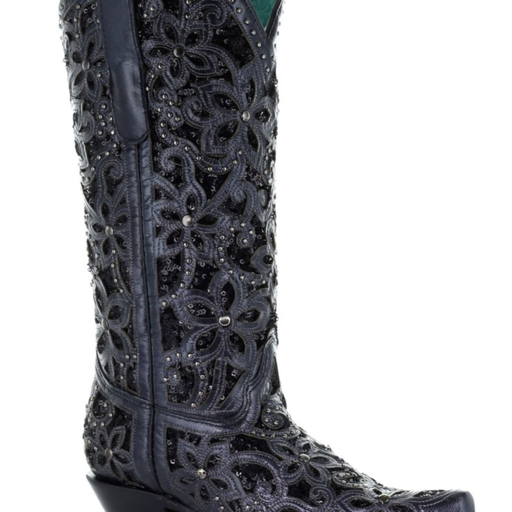 CORRAL WOMEN'S INLAY EMBROIDERY WESTERN BOOTS - SNIP TOE - BLACK
